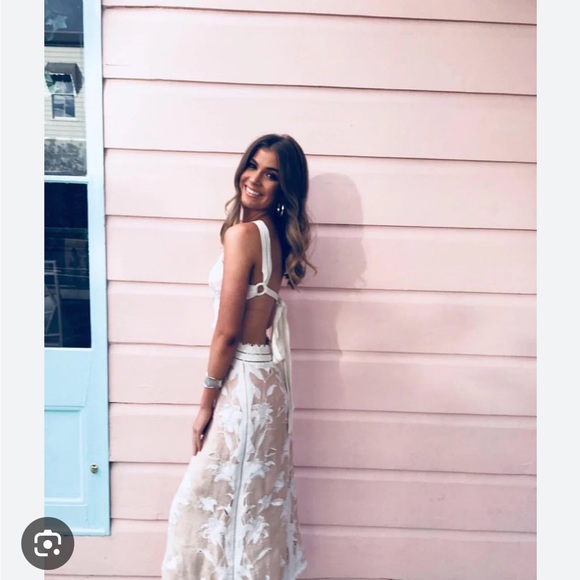 Zimmermann Corsage Lily Silk Linen Floral Appliqué Halter Dress - Picture 5 of 5